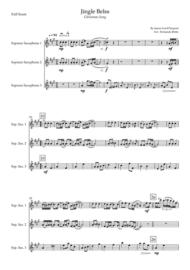 Jingle Bells - Jazz Version (Christmas Song) for Soprano Saxophone Trio (arr. Fernando Britto)