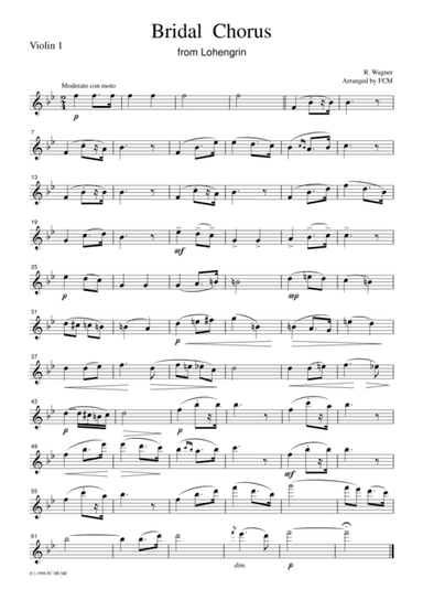 Wagner  Bridal Chorus from Lohengrin, for string quartet, CW001 (arr. FCMUSIC)