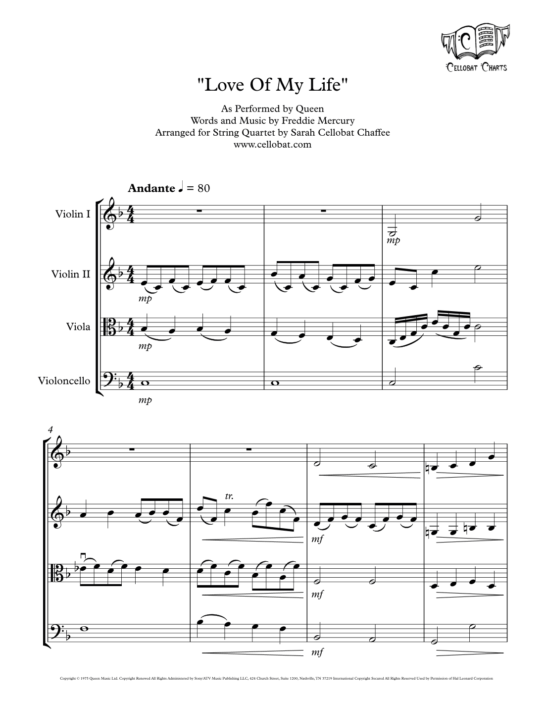 Love Of My Life (arr. Sarah Cellobat Chaffee)