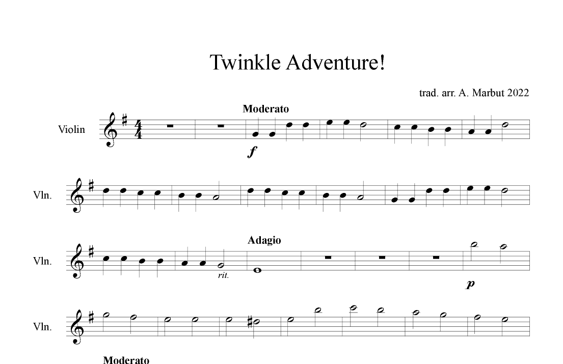 Twinkle Adventure! - Violin 1 Part (arr. A. Marbut 2022)