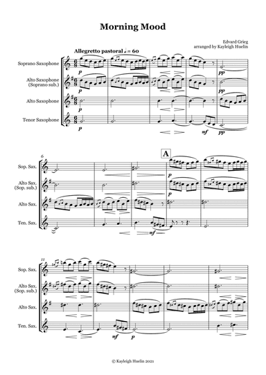 Morning Mood by Edvard Grieg - Saxophone trio (SAT/AAT) (arr. Kayleigh Huelin)