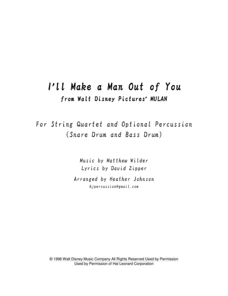 I'll Make A Man Out Of You (arr. Heather Johnson)