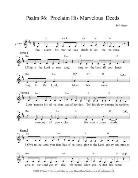 Psalm 96:  Proclaim His Marvelous Deeds