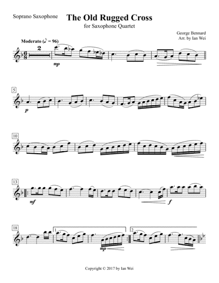 The Old Rugged Cross for Saxophone Quartet (arr. Ian Wei)