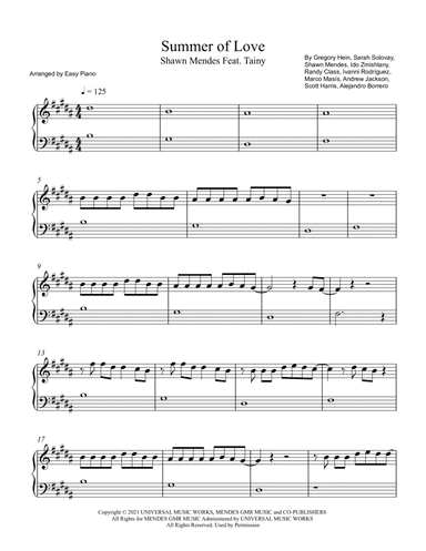 Summer Of Love (arr. Easy Piano)