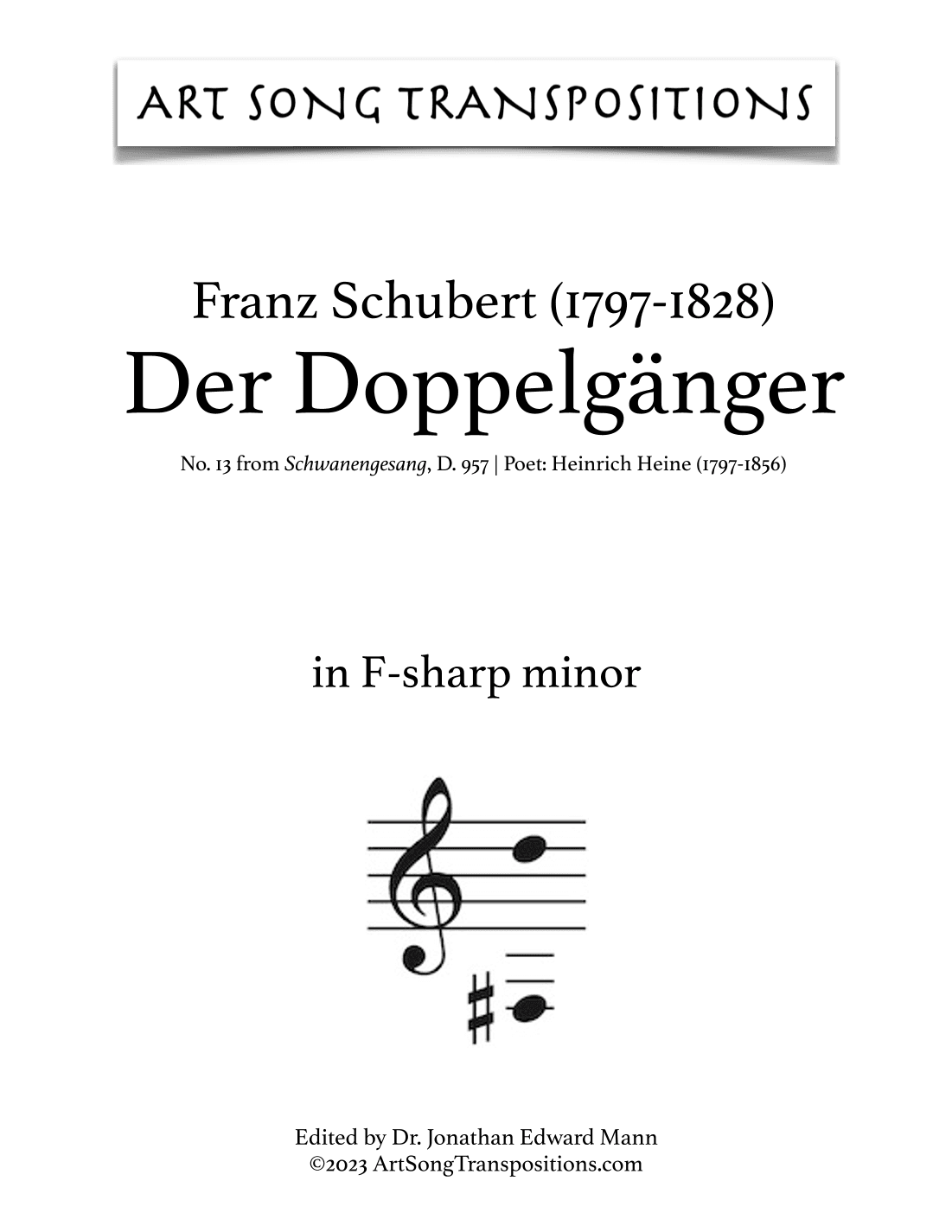 SCHUBERT: Der Doppelgänger, D. 957 no. 13 (transposed to F-sharp minor and F minor) (arr. ArtSongTranspositions.com)