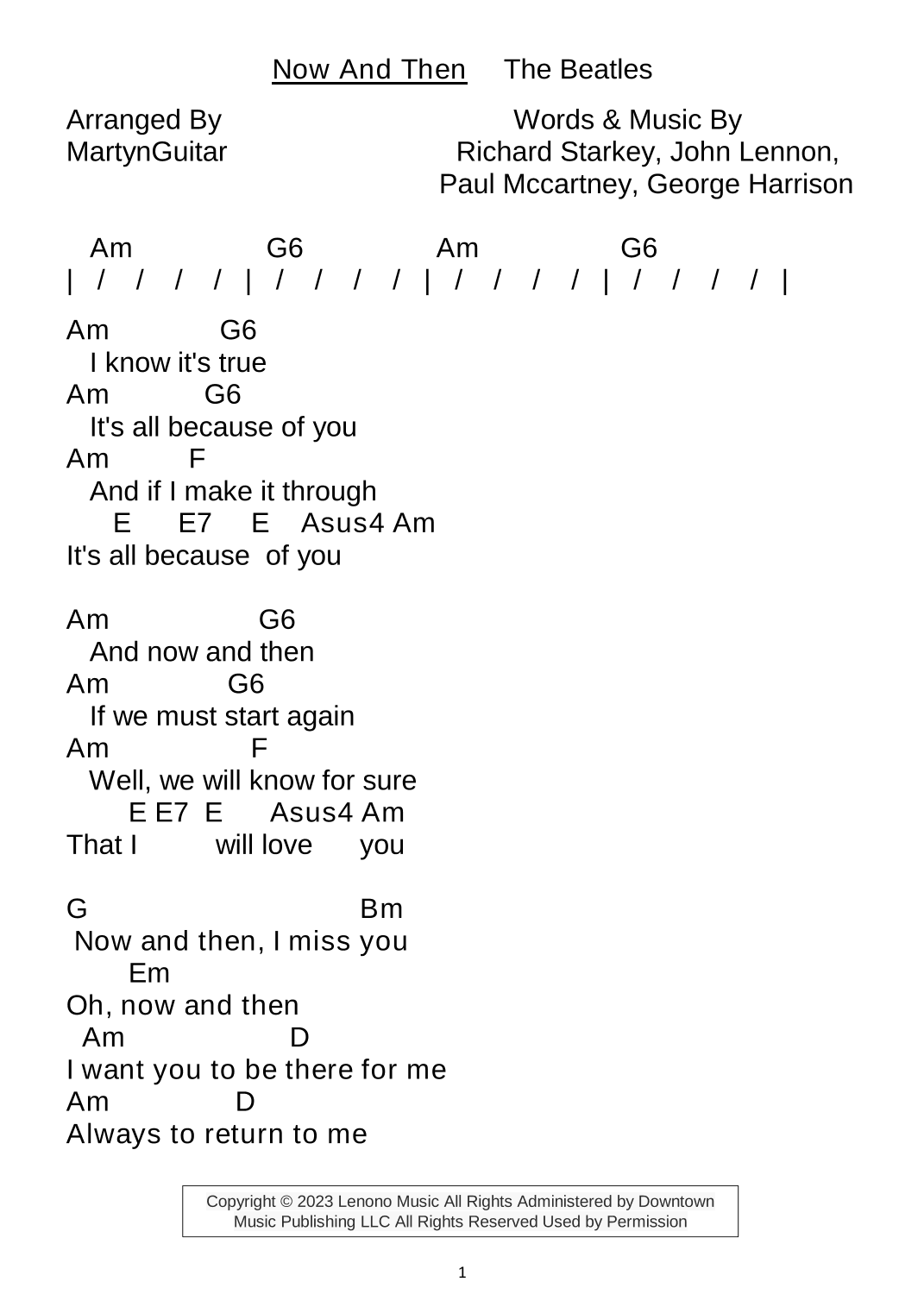 Now And Then (arr. MartynGuitar)