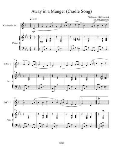 Away in a Manger (Cradle Song) for Clarinet with piano accompaniment (arr. B C Dockery)