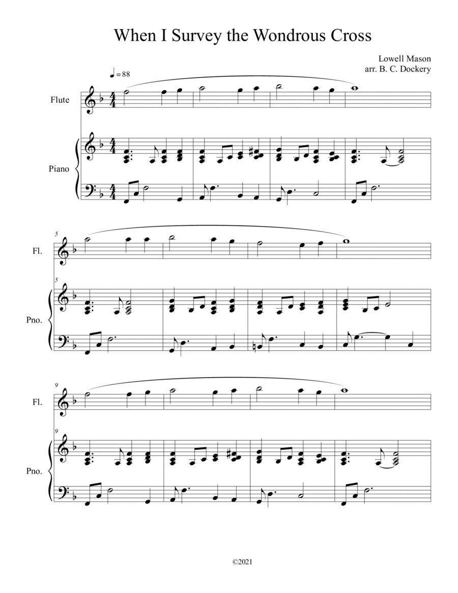 When I Survey the Wondrous Cross (Flute Solo) with optional piano accompaniment (arr. B. C. Dockery)