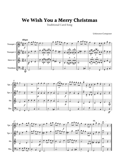 We Wish you a Merry Christmas for Brass Ensemble Quartet (arr. Rika K.)