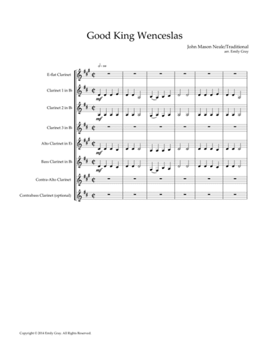 Good King Wenceslas, for Clarinet Choir (arr. Emily Gray)