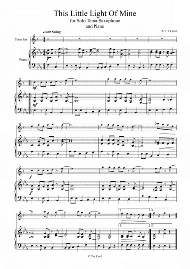 This Little Light of Mine for Tenor Saxophone and Piano (arr. Tim Curd)