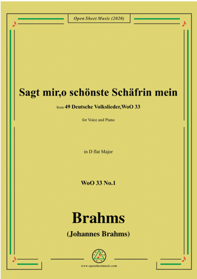Brahms-Sagt mir,o schönste Schäfrin mein,WoO 33 No.1,in D flat Major (arr. MSM)