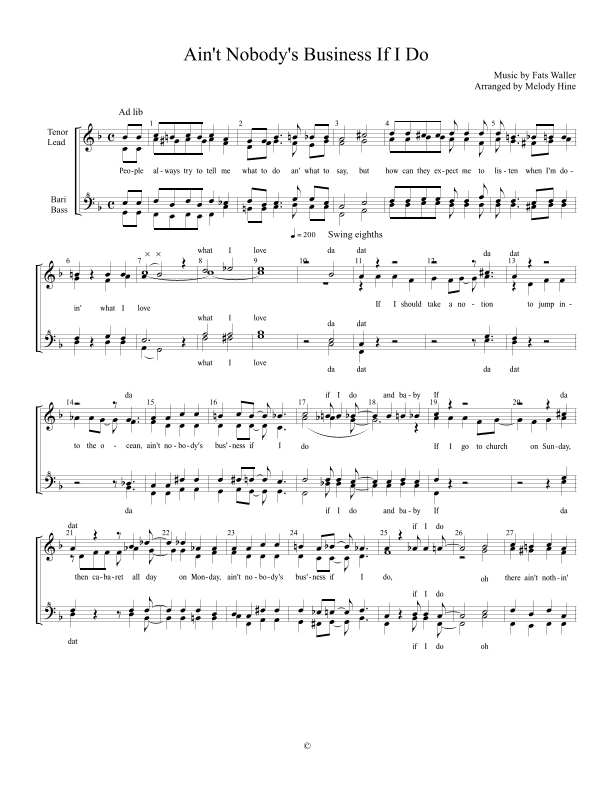 Tain't Nobody's Business If I Do (arr. Melody Hine)