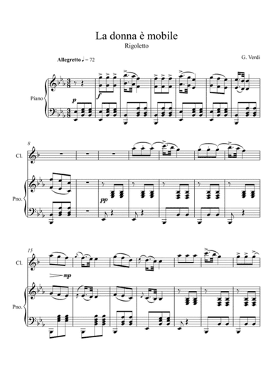 Giuseppe Verdi - La donna e mobile (Rigoletto) Clarinet Solo - Eb Key (arr. André Laitano)