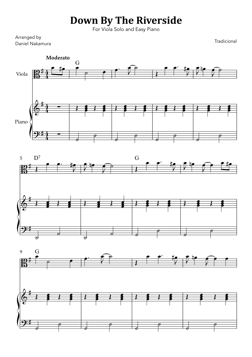 Down By The Riverside (For Viola Solo and Easy Piano) (arr. Daniel Nakamura)