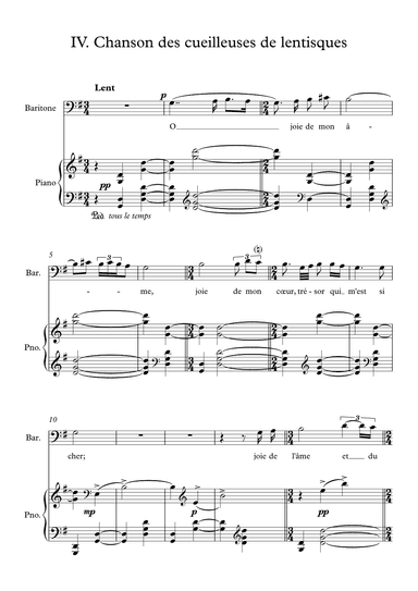 Cinq mélodies populaires grecques no. 4 Chanson des cueilleuses de lentisques, G major, medium voice (arr. ulysses77)
