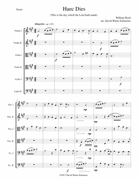 Haec Dies for string sextet (arr. David Warin Solomons)