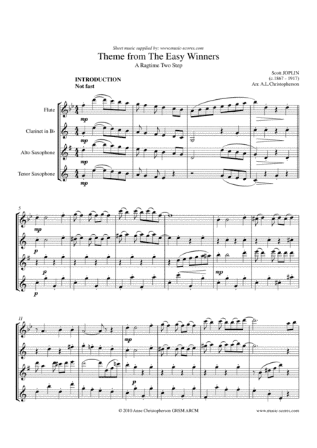 The Easy Winners - Long Version: Flute, Clarinet, Alto Sax and Tenor Sax (arr. Anne Christopherson GRSM ARCM)