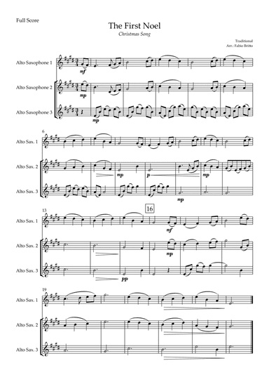 The First Noel (Christmas Song) for Alto Saxophone Trio (arr. Fabio Britto)
