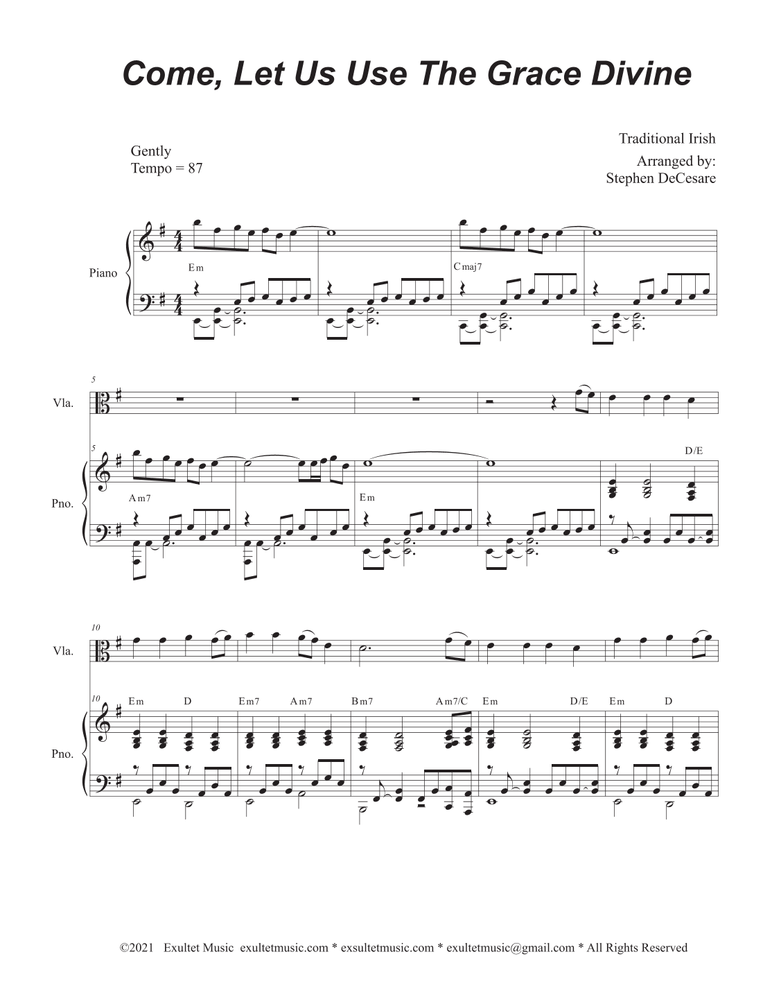 Come, Let Us Use The Grace Divine (Viola solo and Piano) (arr. Stephen DeCesare)