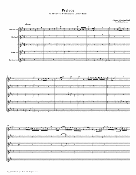 Prelude 08 from  Well-Tempered Clavier, Book 1 (Saxophone Quintet) (arr. Richard Byrnes)