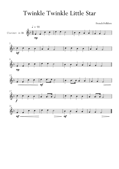 Twinkle Twinkle Little Star for Clarinet in Eb Major. Very Easy. (arr. Matheus Araújo)