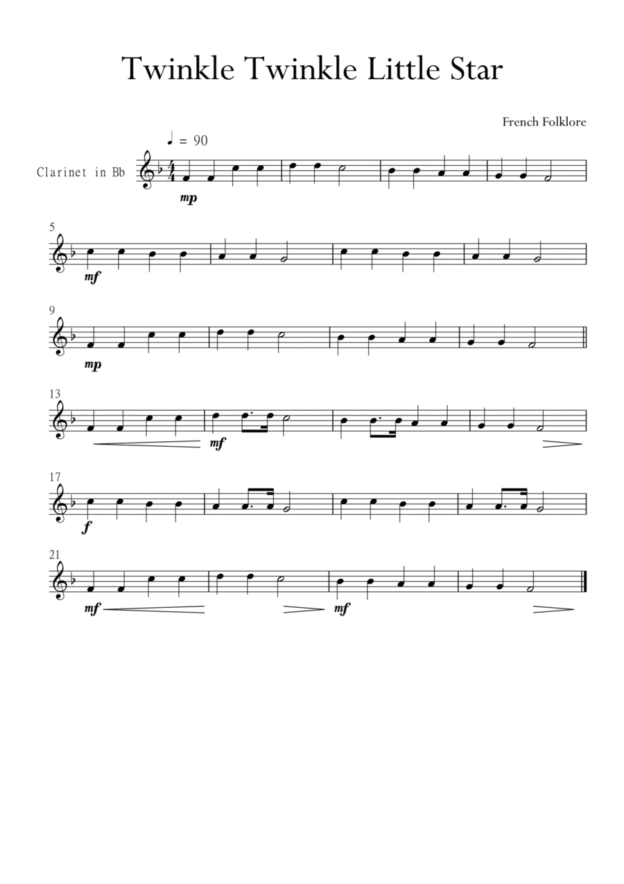 Twinkle Twinkle Little Star for Clarinet in Eb Major. Very Easy. (arr. Matheus Araújo)