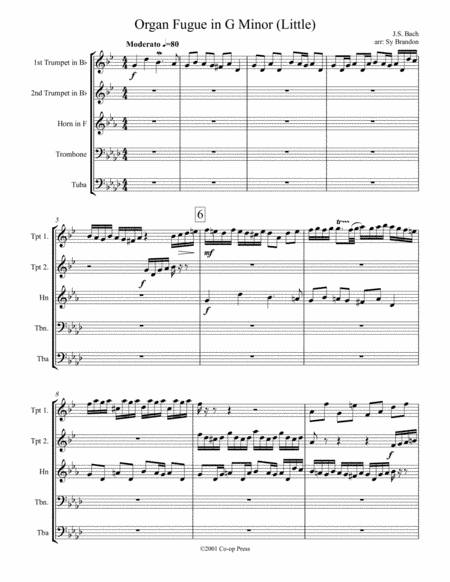 Organ Fugue in G Minor (Little) for Brass Quintet (arr. Sy Brandon)