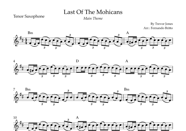 Last Of The Mohicans (main Theme) (arr. Fernando Britto)