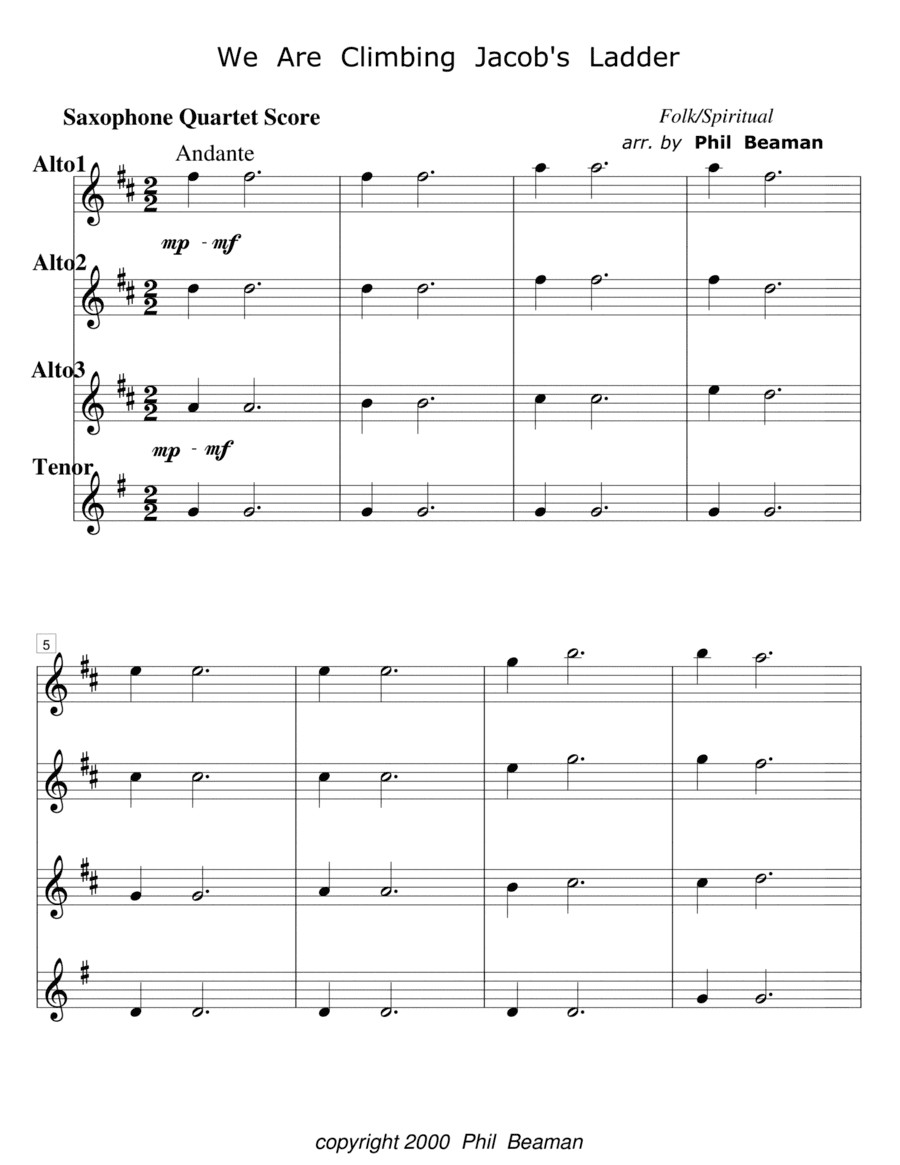 We Are Climbing Jacob's Ladder - saxophone quartet (arr. Phil Beaman)