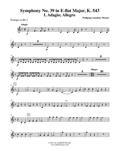 Mozart Symphony No. 39, Movement I - Trumpet in Bb 2 (Transposed Part), K. 543 (arr. Doug Clyde)