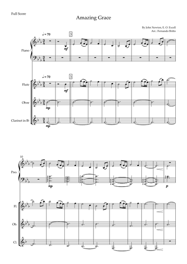 Amazing Grace  (John Newton, E. O. Excell) for Woodwind Trio and Piano Accompaniment with Chords (arr. Fernando Britto)