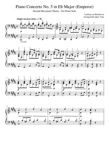 Adagio From Beethoven's Emperor Concerto - For Piano Solo (Advanced) (arr. Quoc Tran)