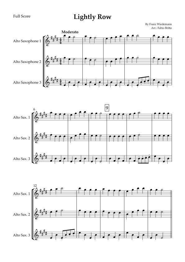 Lightly Row for Alto Saxophone Trio (arr. Fabio Britto)