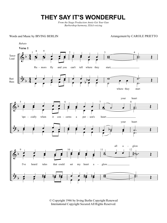 They Say It's Wonderful (arr. CAROLE PRIETTO)