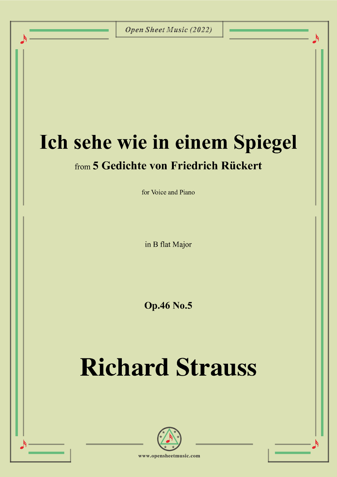 Richard Strauss-Ich sehe wie in einem Spiegel,in B flat Major (arr. OSM Press)