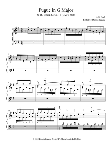 Fugue in G Major, WTC Book 2, No. 15 (BWV 884) (arr. Presto! It's Music Magic Publishing)