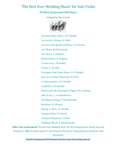 SOLO VIOLIN WEDDING MUSIC -  For SOLO VIOLIN COLLECTION SET OF WEDDING CLASSICS - 20 arrangement (arr. Sherry Lewis)