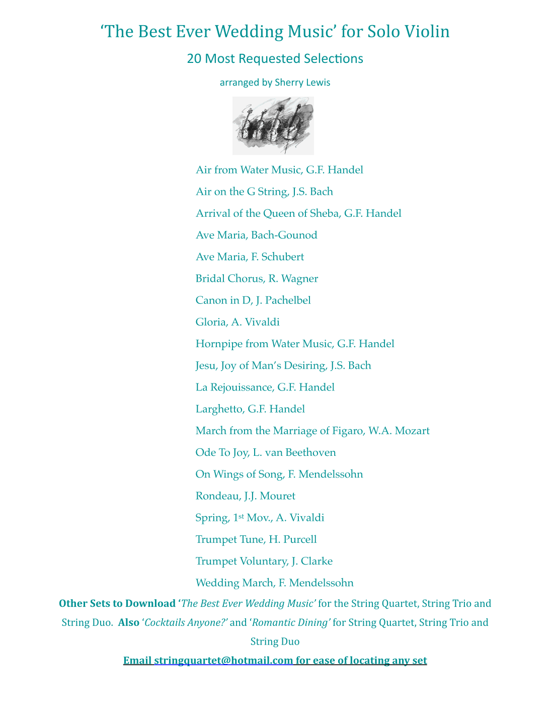 SOLO VIOLIN WEDDING MUSIC -  For SOLO VIOLIN COLLECTION SET OF WEDDING CLASSICS - 20 arrangement (arr. Sherry Lewis)