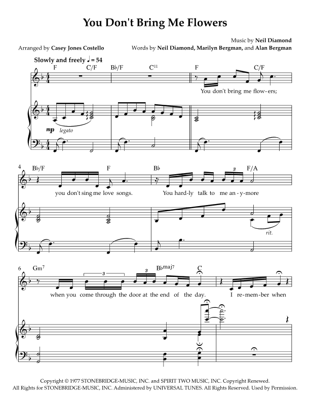 You Don't Bring Me Flowers (arr. Casey Jones Costello)