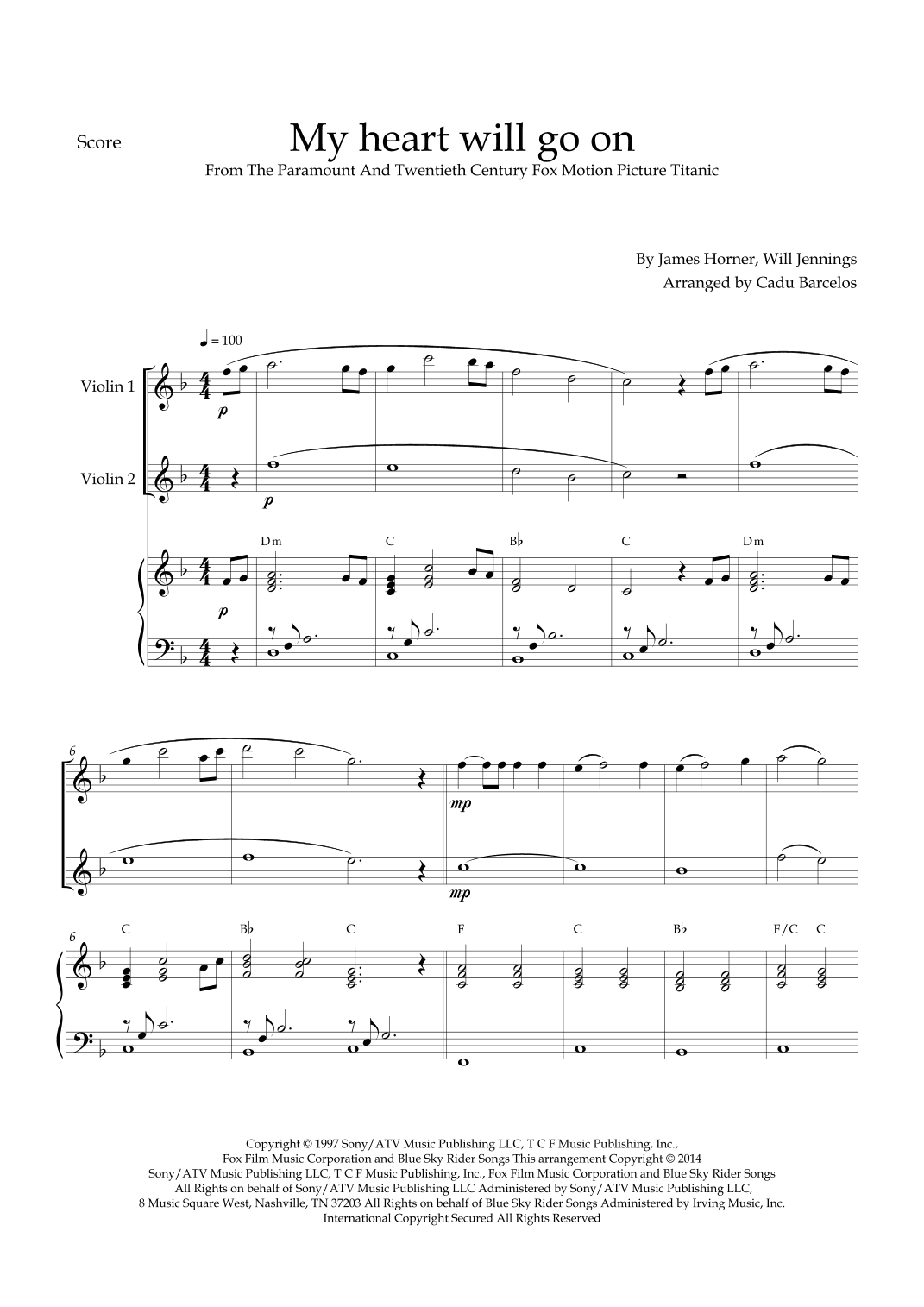 My Heart Will Go On (love Theme From 'titanic') (arr. Cadu Barcelos)