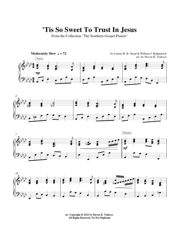 'Tis So Sweet To Trust In Jesus (arr. Steven Tedesco)