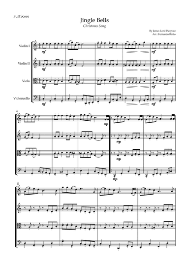 Jingle Bells (Christmas Song) for String Quartet (arr. Fabio Britto)