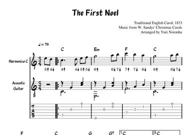 The First Noel - For Harmonica key C and Acoustic Guitar (Very Easy Christmas Carol) (arr. Yuri Noronha)