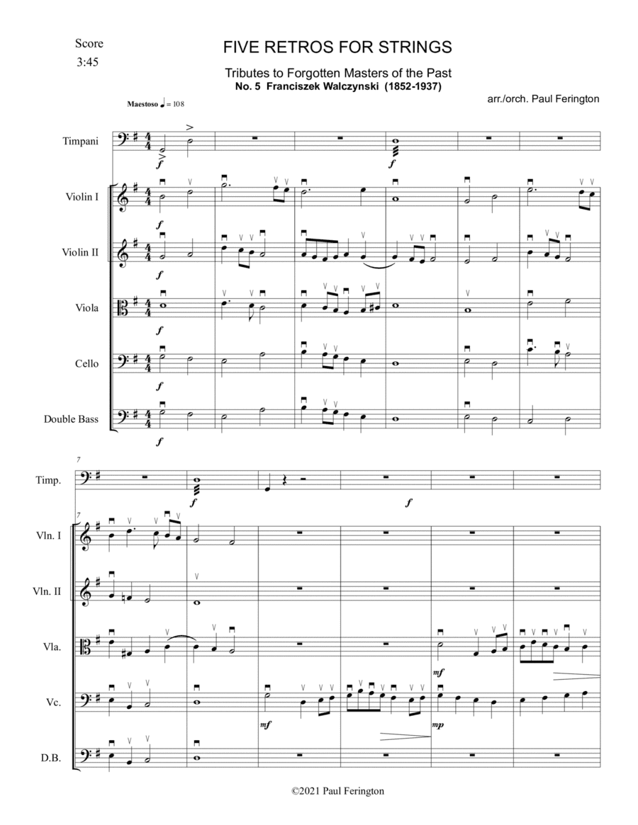 RETRO STUDY No. 5 "Tribute to Forgotten Masters" [Franciszek Walczynski] for String Orchestra (arr. Paul Ferington)