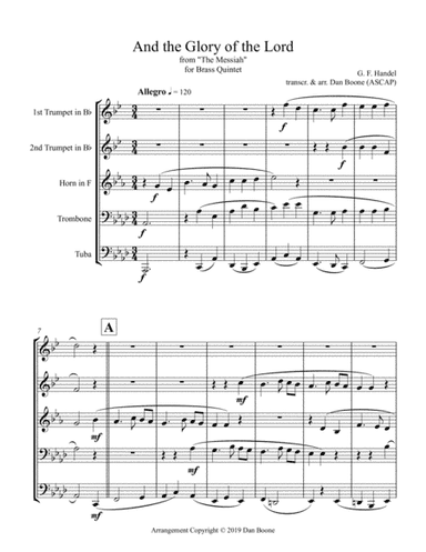 And the Glory of the Lord (excerpt) for Brass Quintet (arr. Dan Boone (ASCAP))