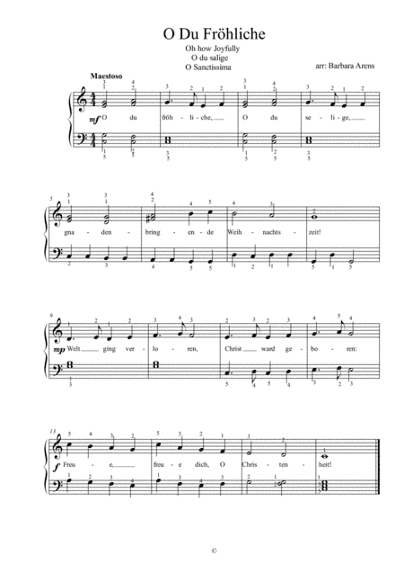 O Du Fröhliche/ O Sanctissima/O how Joyfully Easy Piano (arr. Barbara Arens)