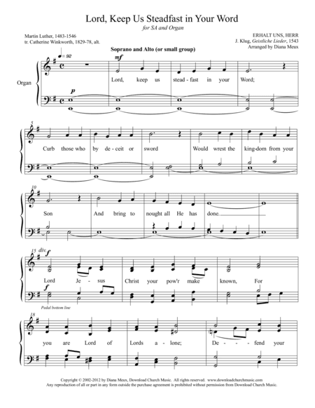 Lord, Keep Us Steadfast in Your Word (SA and organ) (arr. Diana Meux)