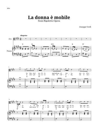 La donna è mobile in E major for Contralto and Piano (arr. Langanho)